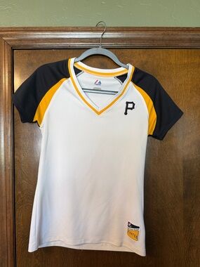 Majestic White, Black & Gold Girls' V-Neck Baseball Tee